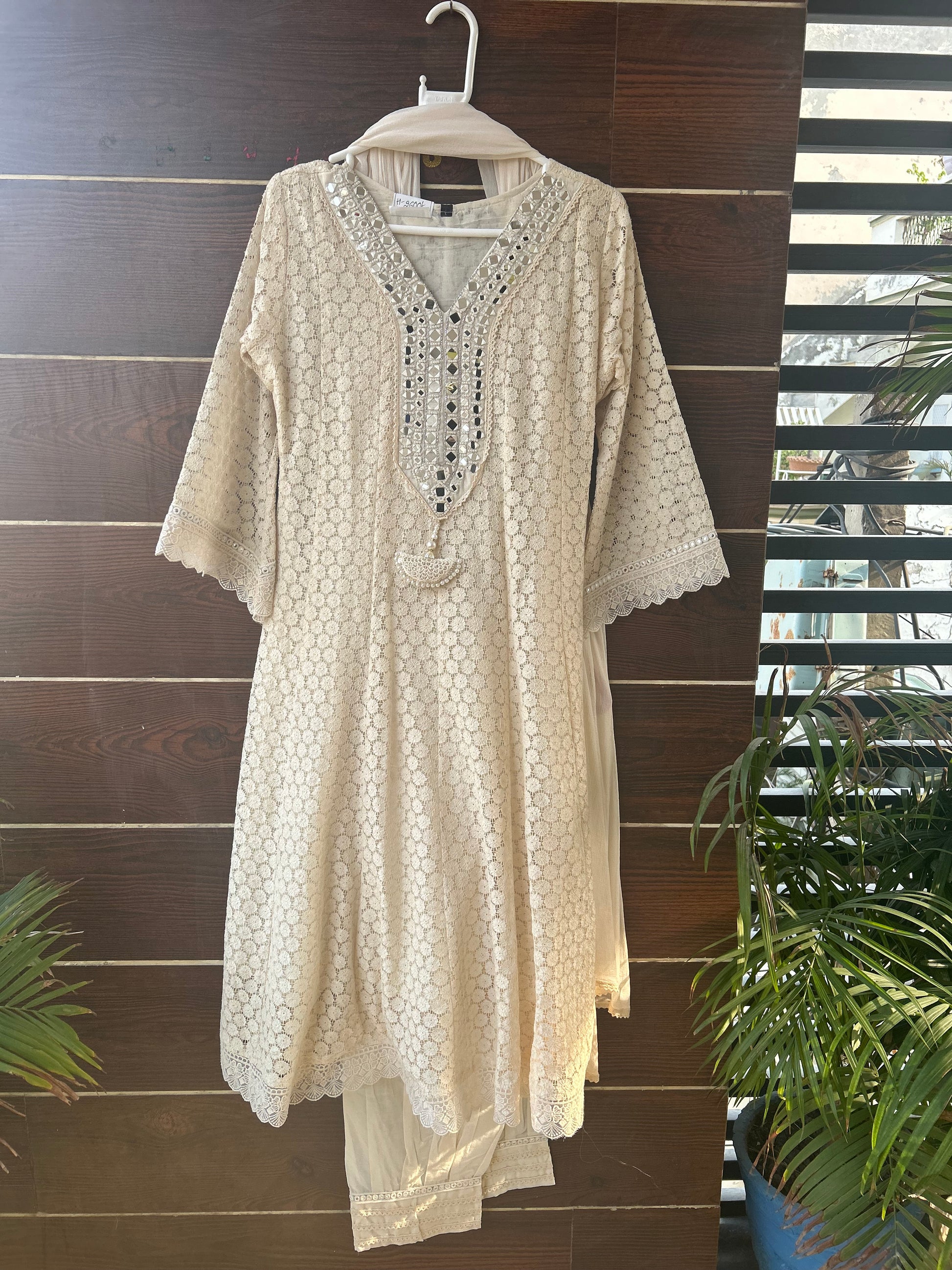 Pure cotton schiffli kurta set